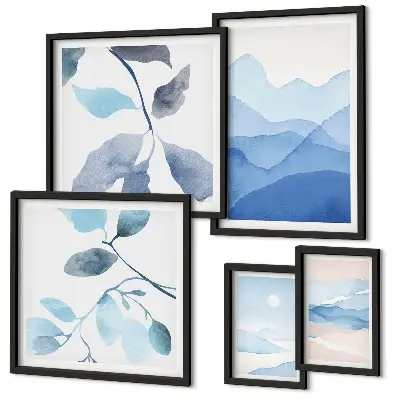 Set od 5 slika u okviru minimalistički motivi plave prirode