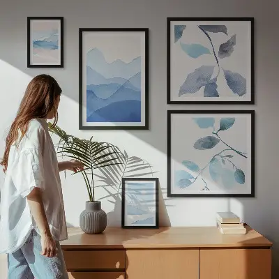 Set od 5 slika u okviru minimalistički motivi plave prirode