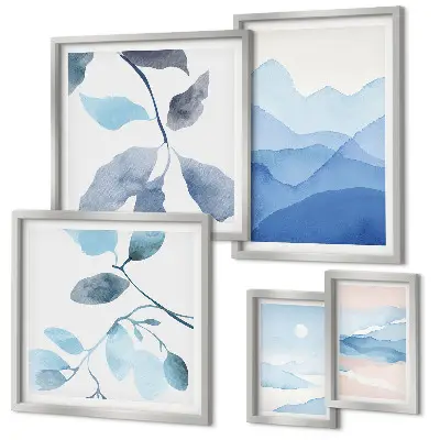 Set od 5 slika u okviru minimalistički motivi plave prirode