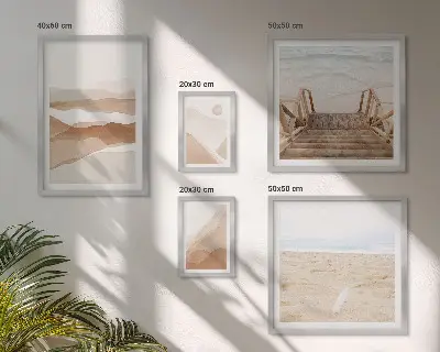Set slika iznad kauča s motivima plaže i planina minimalistički dizajn