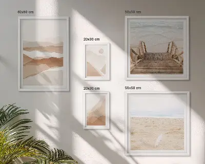 Set slika iznad kauča s motivima plaže i planina minimalistički dizajn