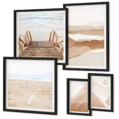 Set slika iznad kauča s motivima plaže i planina minimalistički dizajn