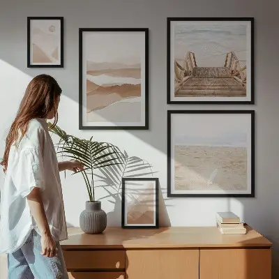 Set slika iznad kauča s motivima plaže i planina minimalistički dizajn