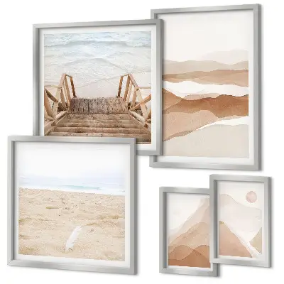 Set slika iznad kauča s motivima plaže i planina minimalistički dizajn
