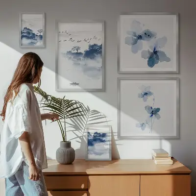 Set 5 slika u okviru motiv krajolici cvijeće voda mir