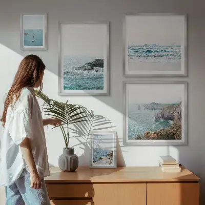 Set slika za iznad kauča s motivima mirnog mora plaža i litica