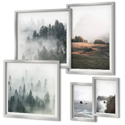 Set slika iznad kauča prirodni motivi planina i mora