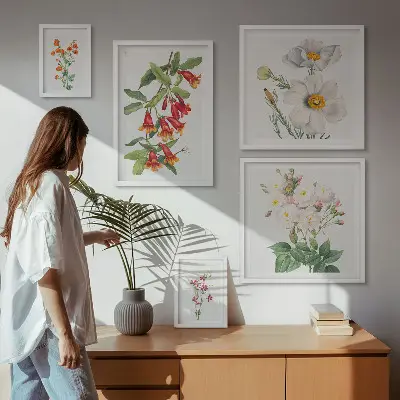 Cvjetne botaničke ilustracije set od 5 slika u okviru