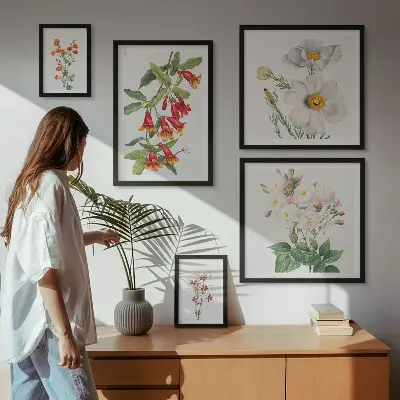 Cvjetne botaničke ilustracije set od 5 slika u okviru