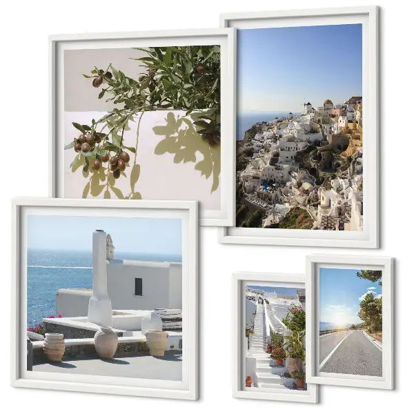 Set slika iznad kauča slikoviti pogled na Santorini