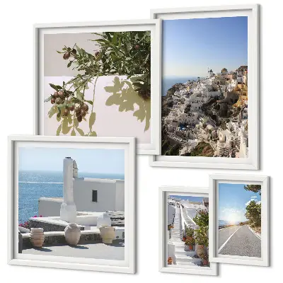 Set slika iznad kauča slikoviti pogled na Santorini