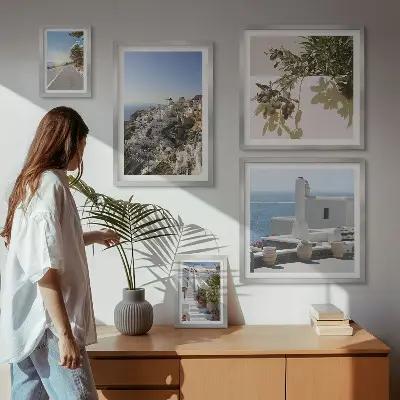 Set slika iznad kauča slikoviti pogled na Santorini