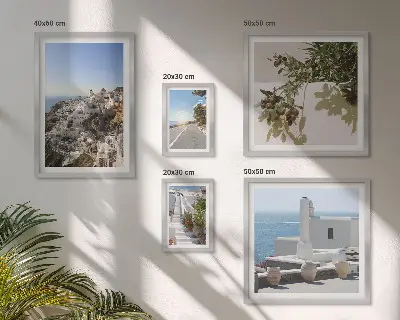 Set slika iznad kauča slikoviti pogled na Santorini