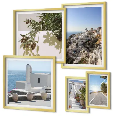 Set slika iznad kauča slikoviti pogled na Santorini