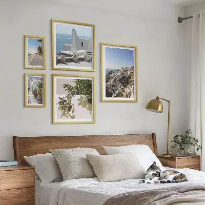 Set slika iznad kauča slikoviti pogled na Santorini