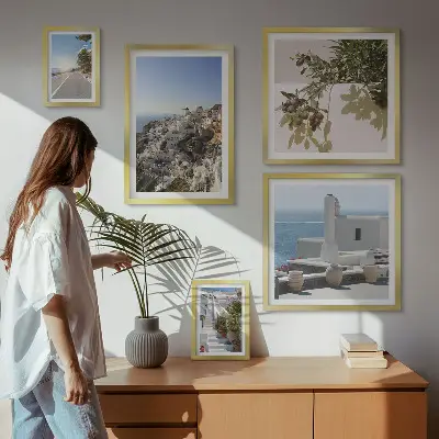 Set slika iznad kauča slikoviti pogled na Santorini