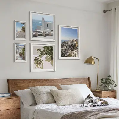 Set slika iznad kauča slikoviti pogled na Santorini