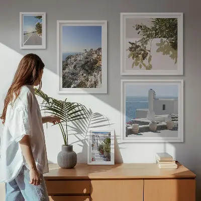Set slika iznad kauča slikoviti pogled na Santorini