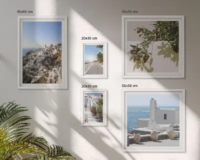 Set slika iznad kauča slikoviti pogled na Santorini