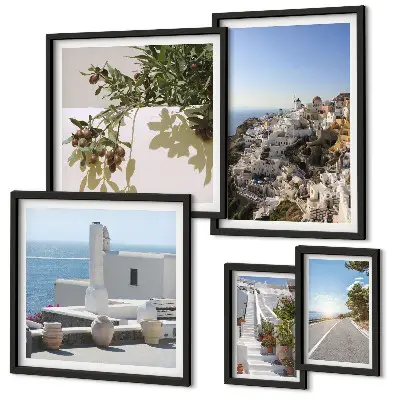 Set slika iznad kauča slikoviti pogled na Santorini