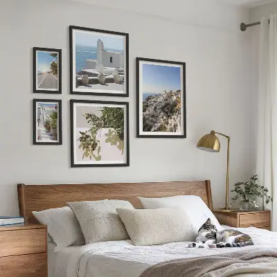 Set slika iznad kauča slikoviti pogled na Santorini