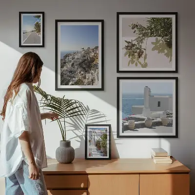 Set slika iznad kauča slikoviti pogled na Santorini