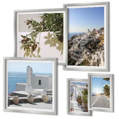 Set slika iznad kauča slikoviti pogled na Santorini