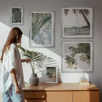 Set slika iznad kauča s motivom tropskih biljaka dekoracija za opuštajuću atmosferu