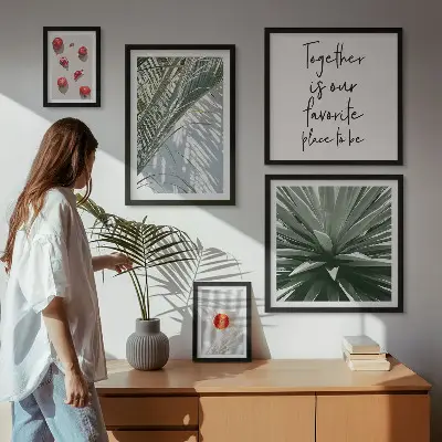 Set od 5 slika u okvirima boho stil s motivima biljaka, voća i tropa