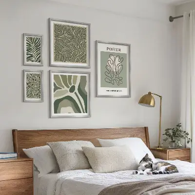 Apstraktni boho biljni oblici set od 5 slika u okviru