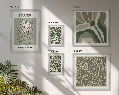 Apstraktni boho biljni oblici set od 5 slika u okviru