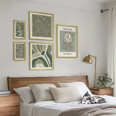 Apstraktni boho biljni oblici set od 5 slika u okviru