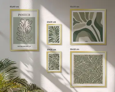 Apstraktni boho biljni oblici set od 5 slika u okviru