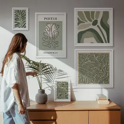 Apstraktni boho biljni oblici set od 5 slika u okviru