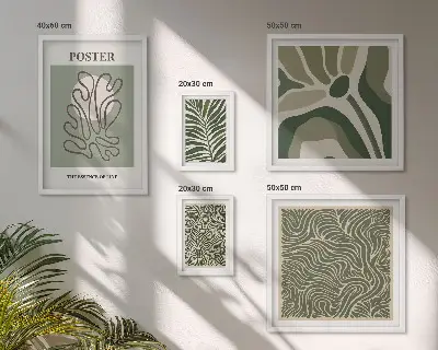 Apstraktni boho biljni oblici set od 5 slika u okviru
