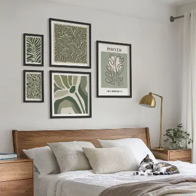 Apstraktni boho biljni oblici set od 5 slika u okviru
