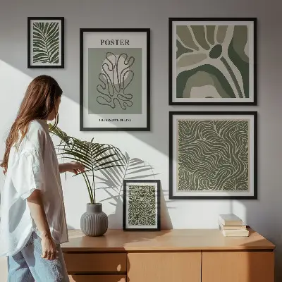 Apstraktni boho biljni oblici set od 5 slika u okviru