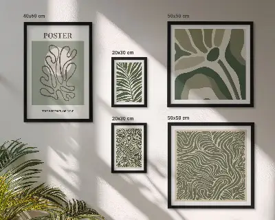 Apstraktni boho biljni oblici set od 5 slika u okviru