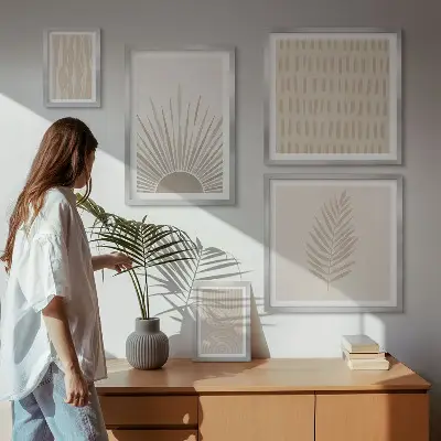 Poliptih u okviru elegantni ukrasi s motivima prirode i geometrijskim oblicima
