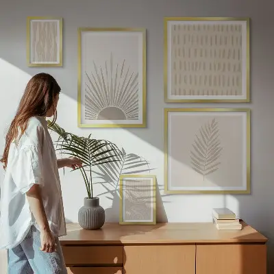 Poliptih u okviru elegantni ukrasi s motivima prirode i geometrijskim oblicima