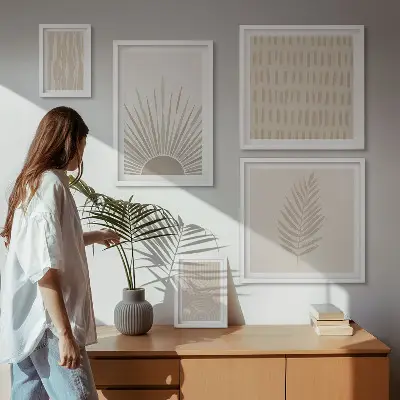 Poliptih u okviru elegantni ukrasi s motivima prirode i geometrijskim oblicima