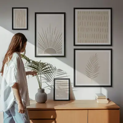 Poliptih u okviru elegantni ukrasi s motivima prirode i geometrijskim oblicima