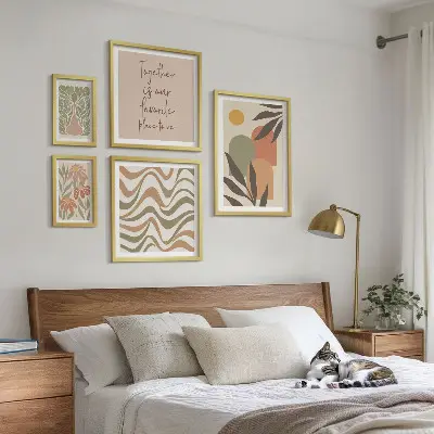 Elegantni pastelni ukrasi od biljaka set 5 slika u okviru