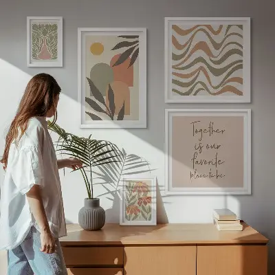 Elegantni pastelni ukrasi od biljaka set 5 slika u okviru