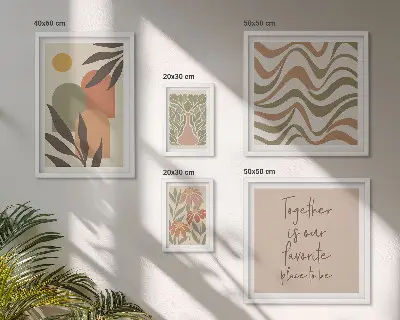 Elegantni pastelni ukrasi od biljaka set 5 slika u okviru