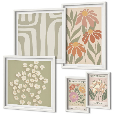 Set 5 slika u okviru Cvjetni uzorci London Pariz boho