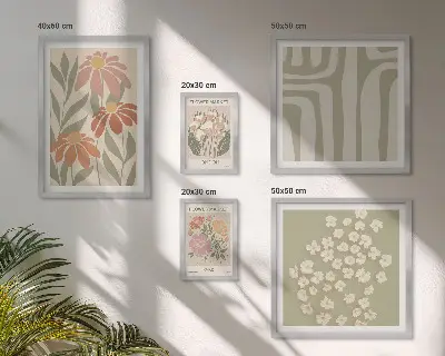 Set od 5 slika u okviru cvjetni uzorci u boho stilu s motivima Londona i Pariza