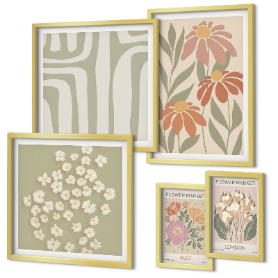Set 5 slika u okviru Cvjetni uzorci London Pariz boho