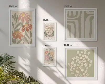 Set od 5 slika u okviru cvjetni uzorci u boho stilu s motivima Londona i Pariza