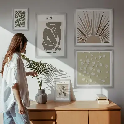 Elegantna apstraktna biljna grafika set slika iznad kauča